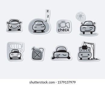 Hand drawn set of sticker car themes