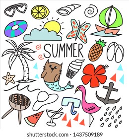 Hand drawn set of summer 