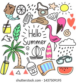 Hand drawn set of summer 