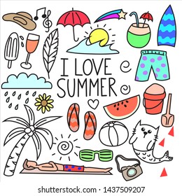 Hand drawn set of summer 
