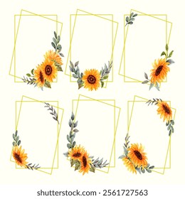hand drawn set of sunflower frame