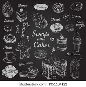 Hand Drawn Set Sweets Dessert Coffee Vector illustration