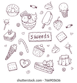 Hand drawn set of sweets and desserts