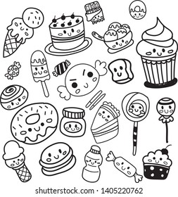 Hand drawn set of sweets doodles