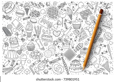 Hand drawn set of sweets vector doodles