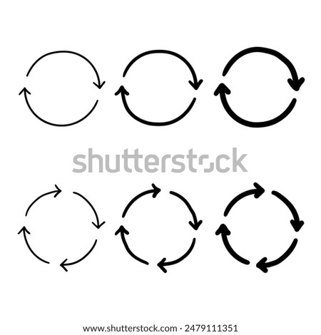 Hand drawn set of sync arrows isolated on a white background. Vector illustration.