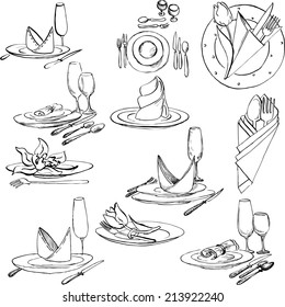 hand drawn set of tableware, vector design elements of table appointments