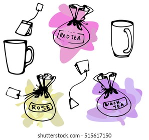 hand drawn set of tea