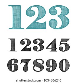 Hand drawn set of ten numbers from zero to nine.
Scribble numbers vector set.
