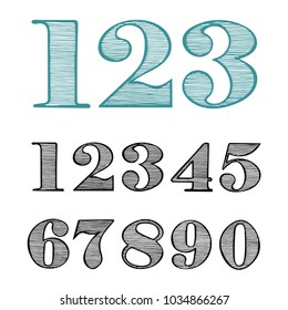 Hand drawn set of ten numbers from zero to nine.
Scribble numbers vector set.
