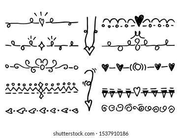 Hand Drawn set of text dividers, Lines, borders and laurels set design elements, isolated on white background