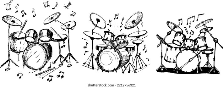Hand drawn set of three drums