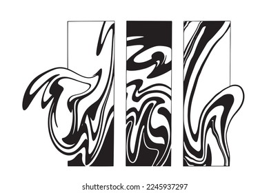 Conjunto dibujado a mano con tres bandas geométricas con textura de mármol líquido, ilustración vectorial aislada para carteles, folletos, invitaciones