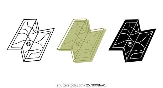 Hand drawn set of three maps in different colors. Clip art for your projects.