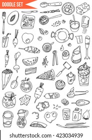 Set de mano - Tiempo para cocinar, alimentos, verduras, frutas y utensilios de cocina