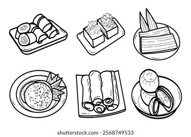 hand drawn set of traditional Indonesian food