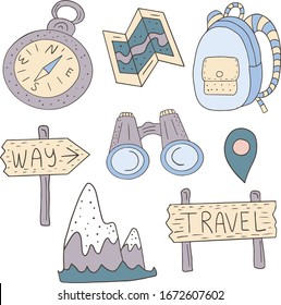 Hand Drawn Set with Traveling Objects