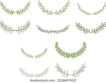 Hand drawn set of tree branches with leaves, flowers, field grass, decorative dividers, design elements