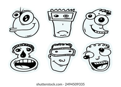 hand drawn set of troll doodle stickers