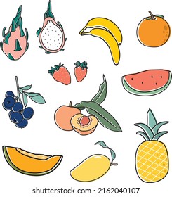 handgezeichnet von der Pflanzensammlung des tropischen Obstdoodles