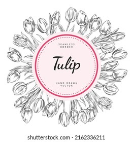 Hand drawn set of tulips branches. Flower isolated on white background. Vintage vector illustration.