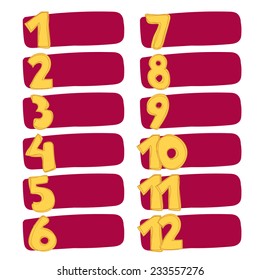 Hand drawn set of twelve number tags