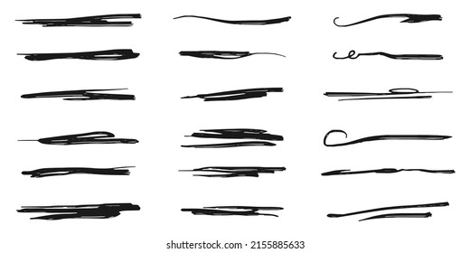 Hand drawn set of underline, curly swishes, swashes, swoops. swirl. Highlight text elements. vector illustration
