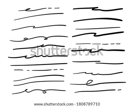 Hand drawn set of underline, curly swishes, swashes, swoops. swirl. Highlight text elements. vector illustration