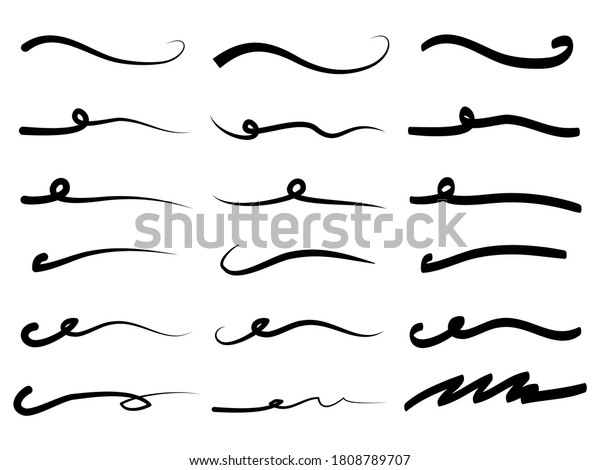 Hand drawn
set of underline, curly swishes, swashes, swoops. swirl. Highlight
text elements. vector
illustration