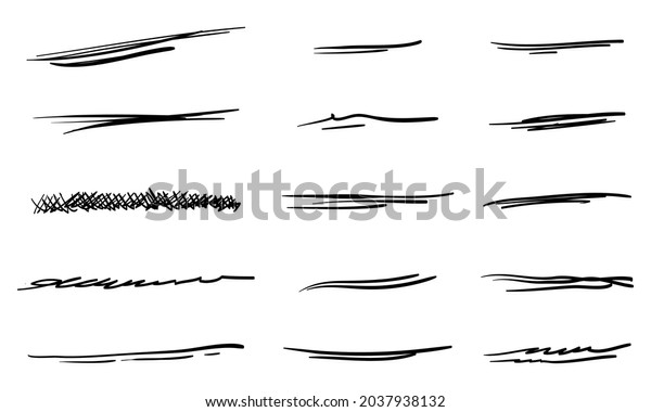Hand\
drawn set of underline, curly swishes, swashes, swoops. swirl.\
Highlight text elements. doodle vector\
illustration