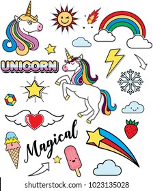 Hand drawn  set of unicorn and element , vector illustration