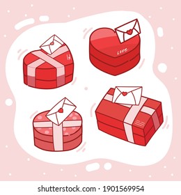Hand drawn set of valentine present boxs.