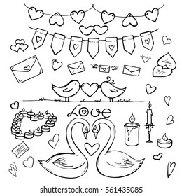 Hand drawn Set of Valentine's cute doodles and design elements. 14th of february