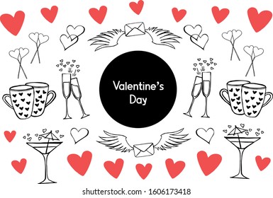 Hand drawn set for Valentine's Day