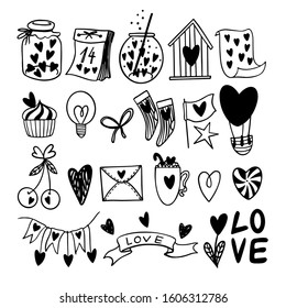 Hand drawn set of Valentine's day clip art. Doodle art for Valentine's day