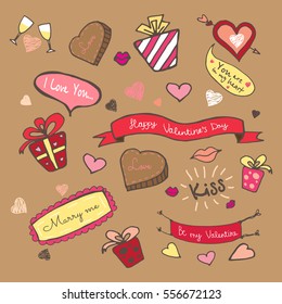 Hand drawn set for Valentine's day.