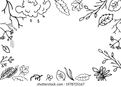 Hand drawn set of vector autumn elements, a border  for postcards or other prints