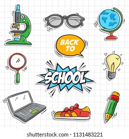 Hand drawn set vector back to school on paper background