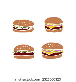 Hand drawn set of vector burger logos isolated on whit background