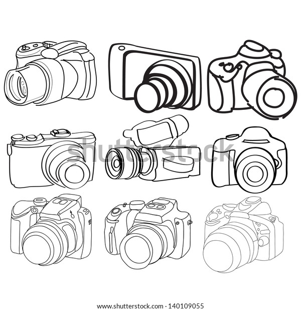 Hand Drawn Set Vector Cameras Stock Vector (Royalty Free) 140109055