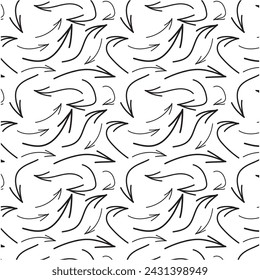 Hand drawn Set of vector curved arrows, Isolated vector black arrows  on a white background,Sketch doodle style. Collection of pointers.
