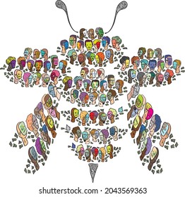 Hand drawn set vector doodle cartoon character people wearing mask with bee shape. Perfect for fabric, poster, illustrations book,etc
