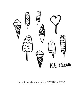 Hand drawn set of vector drawings of ice cream