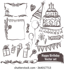 Hand drawn set of vector elements. Happy birthday EPS10