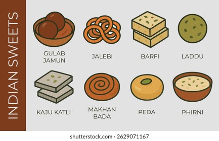 Hand drawn set of vector indian sweets illustration