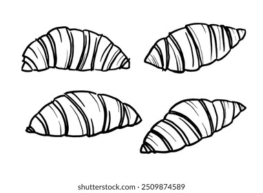 Hand drawn set with vector sketch with Croissants on isolated background. French cuisine illustration, food, pastry. Design element for branding, logo, sign, label, paper, card, wrapping, paper