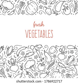 Hand drawn set of vegetable elements, carrot, salad, tomato, onion, lettuce, chili. Comic doodle sketch style. Vegetables element drawn by digital brush-pen. Vector illustration for icon, menu, frame