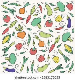 Hand drawn set of vegetable elements. Doodle style illustration