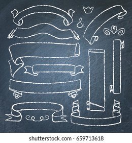 Hand drawn set of vintage chalkboard banners and ribbons