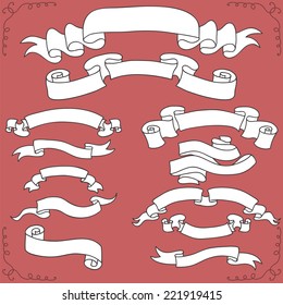 Hand drawn set of vintage ribbons. Vector illustration
